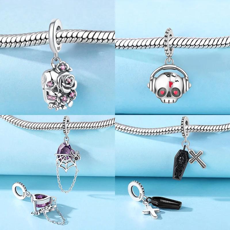 Genuine copper Luminous Halloween Charm Bead Charms Zombie Skeleton Dangle Bead Compatible With Authentic Bracelets Do It Yourself Fine Jewellery Gift