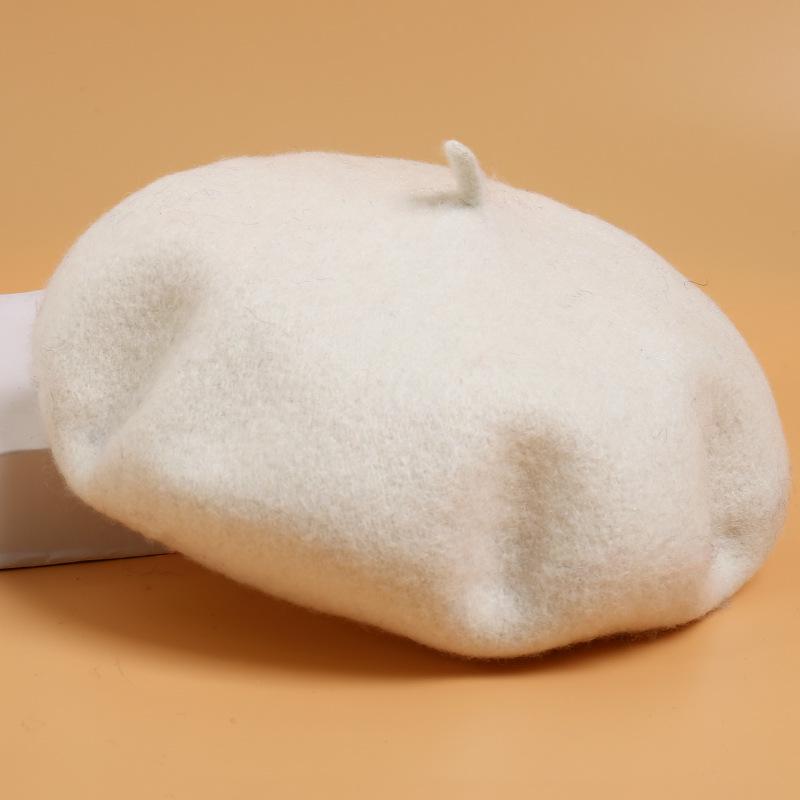 

Теплый берет художника в корейском стиле с грибком - Женская осенне-зимняя однотонная повседневная шляпа M (56-58cm)