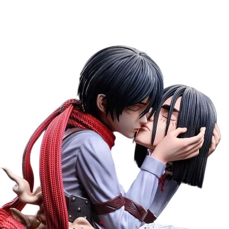 Attack on Titan - The Death Kiss & Mikasa Ackerman Head-Hugging Double Statue Figure Set, Room & Desk Decoration Anime Gift