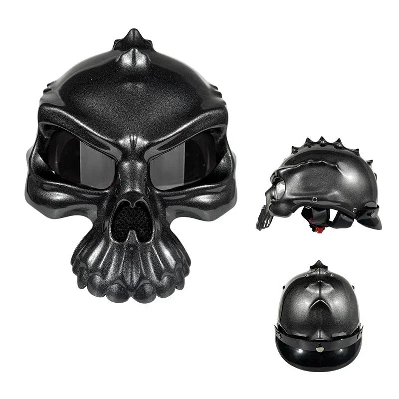 Stylish DOT/ECE Certified Skeleton Motorcycle Half Helmet - Lightweight & Breathable Bike Helmet for Men & Women, Skull Design,