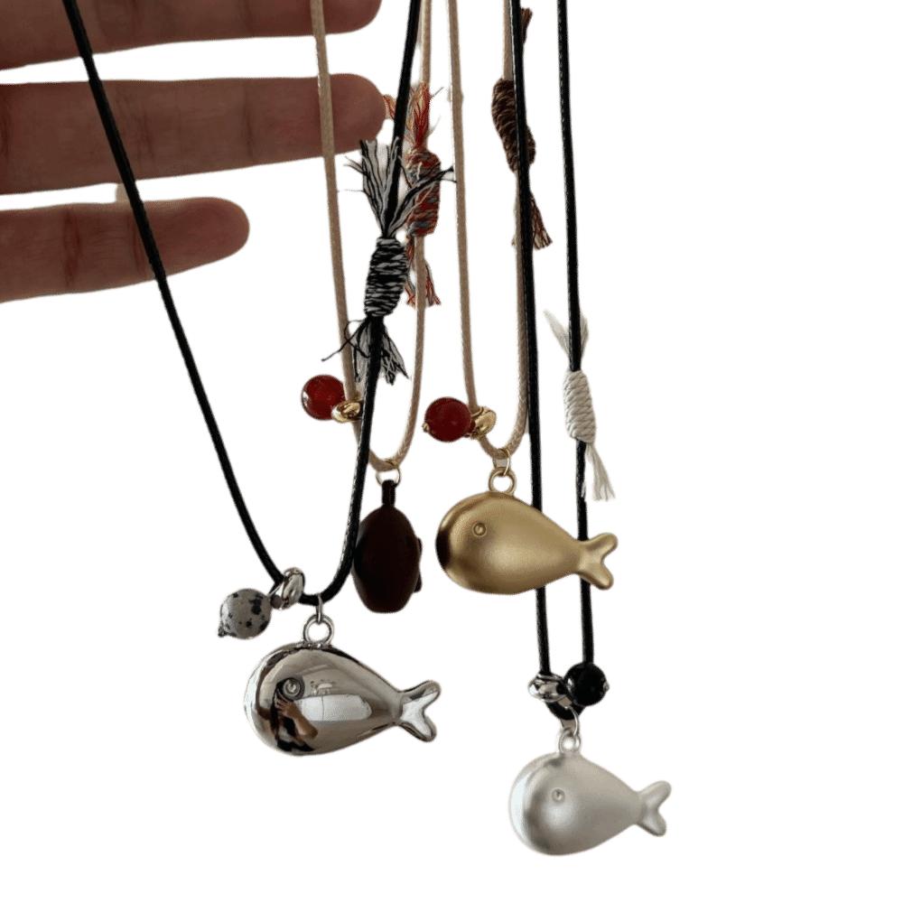 Niche Adjustable Golden Fish Necklaces PU Braided Rope Collarbone Chain Sweater Chain Women Party Gift