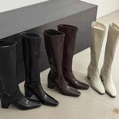 European and American Square Head Thick Root Knight Boots But Knee Long Boots Thin Boots Women's 2025 Autumn and Winter New Versatile Tall Tube
