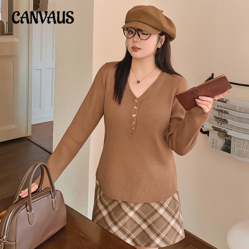 

Plus Size Women s Pullover V Neck Casual Knit with Bottom Sweater XXXL кавовий