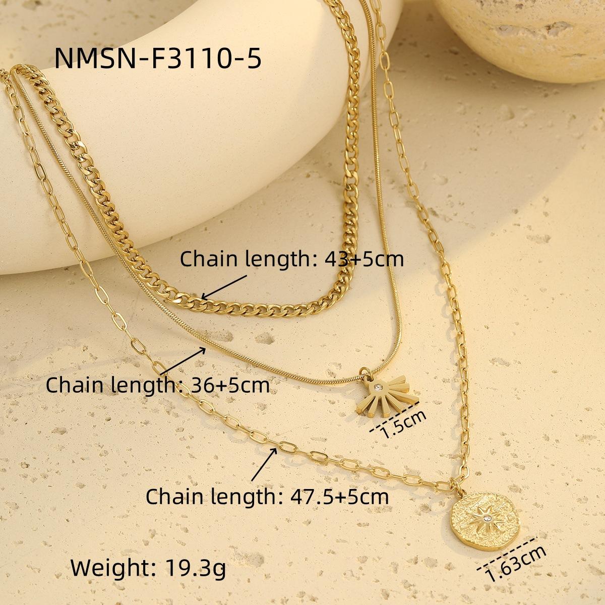 GEMCHIC Women s Irregular Three-Layer Round Plate Pendant Necklace Stainless Steel Layered Necklace Bamboo Chain Sunflower Charm