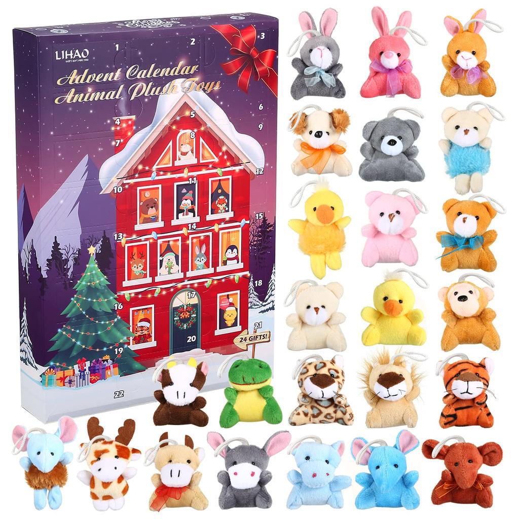LIHAO 2025 Advent Calendar Plush Toy with Strap and Keychain for Christmas Gift for Countdown Christmas Ornament for Christmas Decoration Girls,