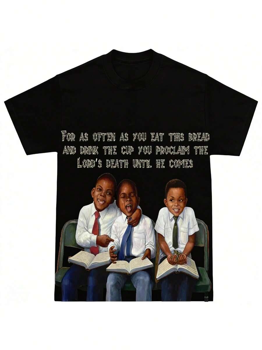 Bible Verse Boys Tribute Graphic BlackTeeCrew Neck Short Sleeve Casual TShirt Casual PrintRetro S