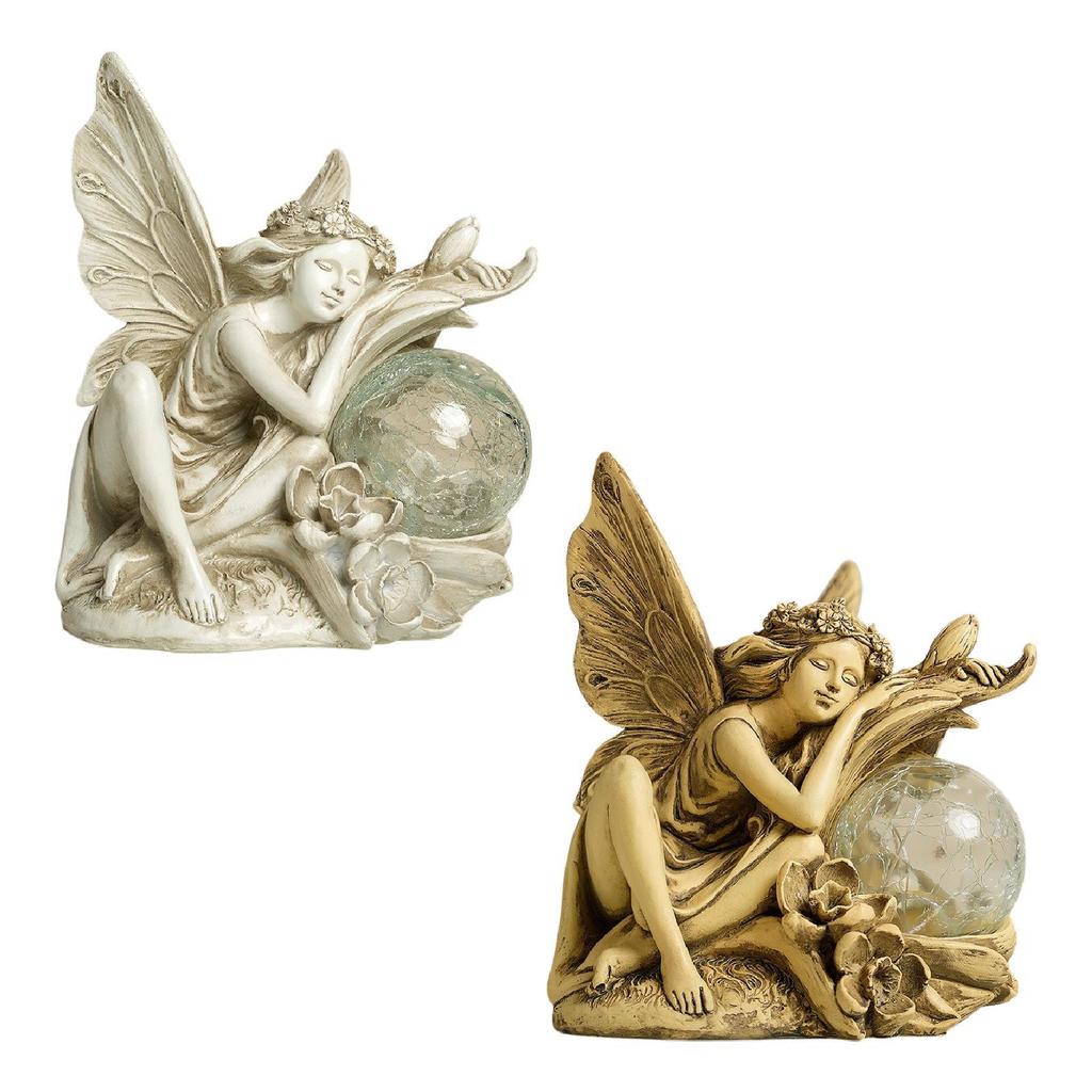 Garden Solar Statue Figurine Yard Decor Resin Figure with Ball Lamp Lawn