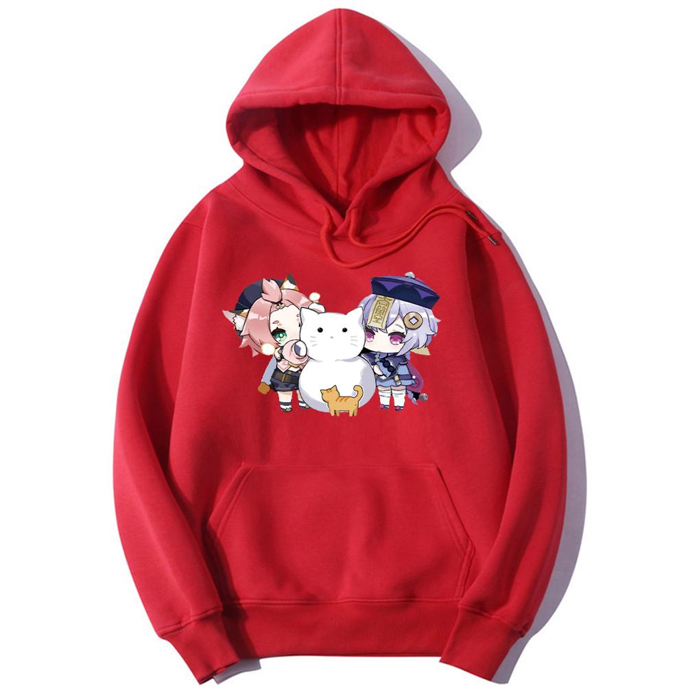 Anime Genshin Impact Diona K ä tzlein Qiqi svetr s kapucí pánské s dlouhým rukávem ležérní volný top velká mikina