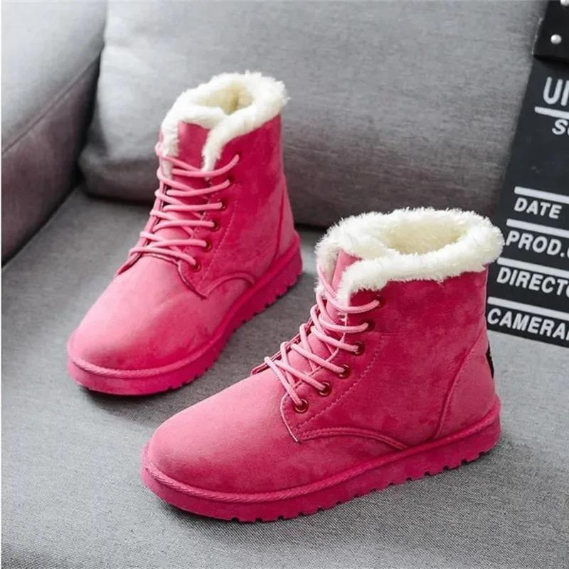 2025 Women Winter Snow Boots Warm Flat Plus Size Platform Lace Up Ladies Women's Shoes New Flock Fur Suede Ankle Boots 35-43