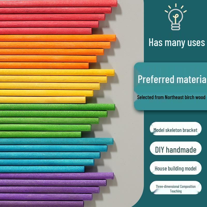 Original Color Round Wooden Sticks for Creative DIY and Handmade Models 6.8cm x 0.22cm - 100 pcs