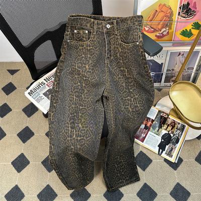 Rette, løs trend, leopardprint, uformelle bukser, leopardprint, jeans for kvinner