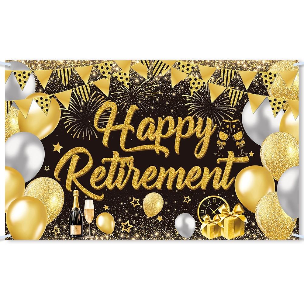 Black Golden Retirement Theme Decoration Background Cloth Party Event Props