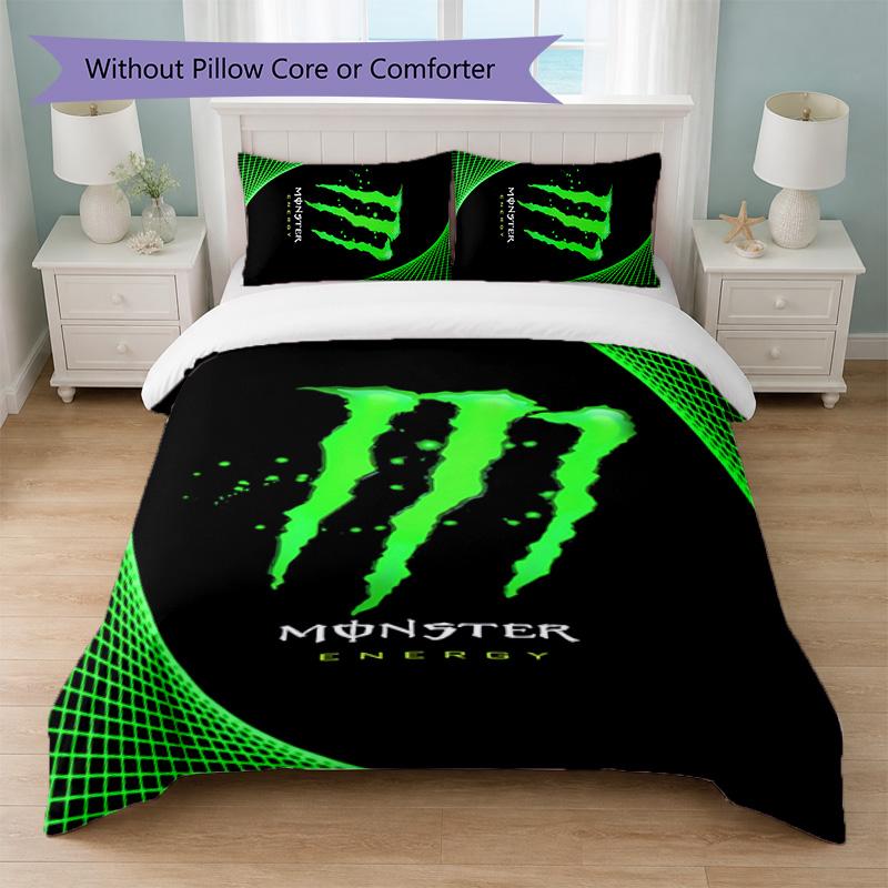 Monster Energy Print 3Pcs Duvet Cover Set 1 Duvet Cover and 2 Pillowcases Soft Bed Linen For Household Bedroom