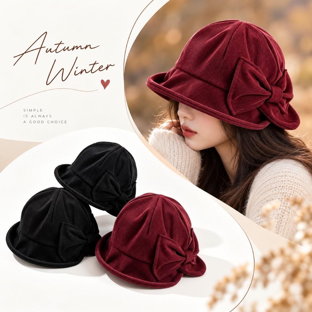 Warm Construction Vintage Bucket Hat Slit Front Bow Bucket Hat Fall Winter Daily Wear