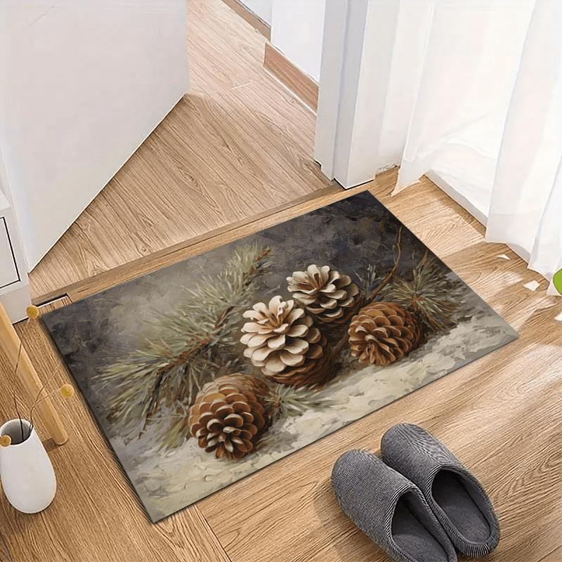 1Pcs Anti Fatigue Kitchen Rugs, Christmas Pine Cones Print Waterproof Non-Slip Thick Cushioned Kitchen Mat Heavy Duty Comfort Standing Mat for Kitchen