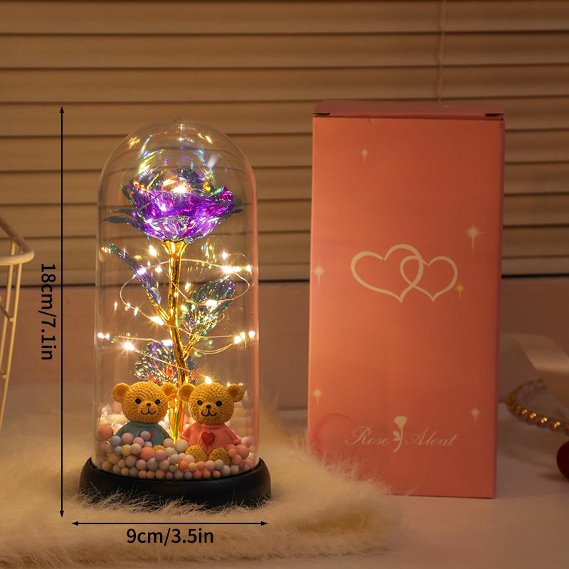 Eternal Rose in Glass Dome Desk Accessorie Artificial Flower Glow LED Roses Flores Eternas Birthday Mother's Day Gift Room Decor
