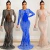 Rhinestone Mesh See-through Long Sleeve Nightclub Dress