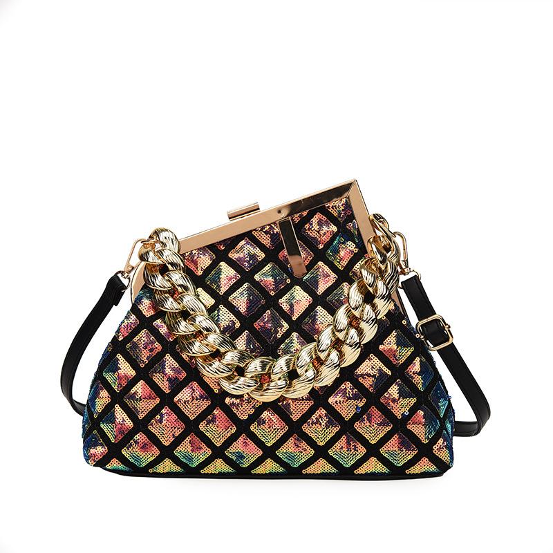 The new bag 2025 European and American fashion diamond small fragrant shoulder bag ins retro texture sequined messenger bag women