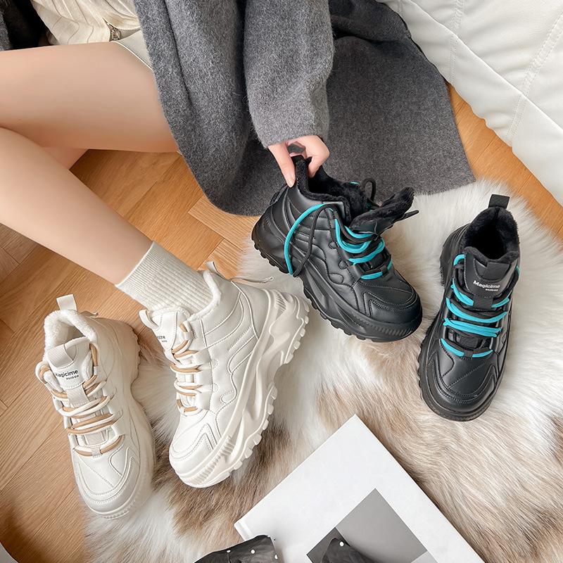 Augustus high-top dad shoes for women 2025 winter new college style velvet platform casual sports running shoes