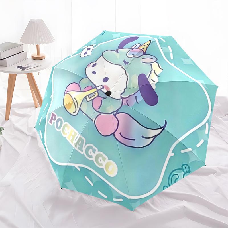 

1pc Pochacco Unicorn Automatic Folding Umbrella - Portable 3-Fold Design with Iron Frame, Perfect for Outdoor Use, Festive Gifts, Travel, Daily Use, a