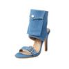 Jazz dance high heels fish mouth sandals denim fabric thin heel super high heel with pocket rear empty high heel women's sandals