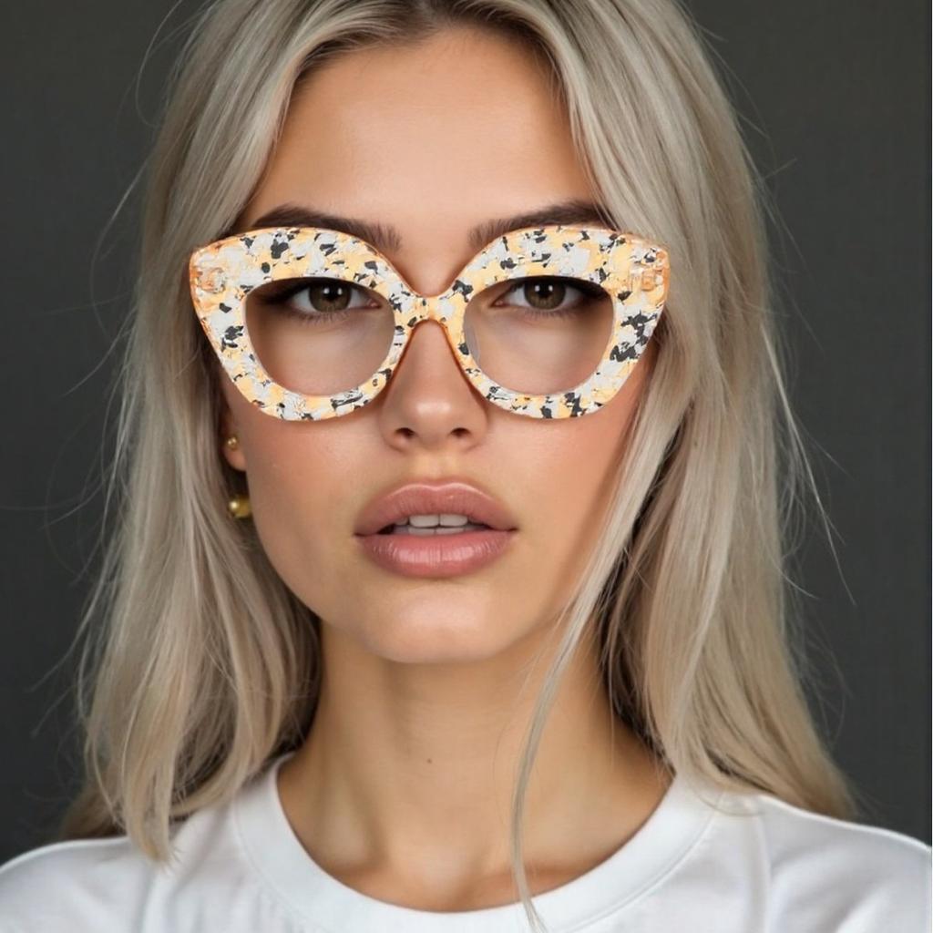 Printed Color Anti Blue Light Flat Glasses Cat's Eye Fashion Glasses Unique Charm Decorate Computer Glasses