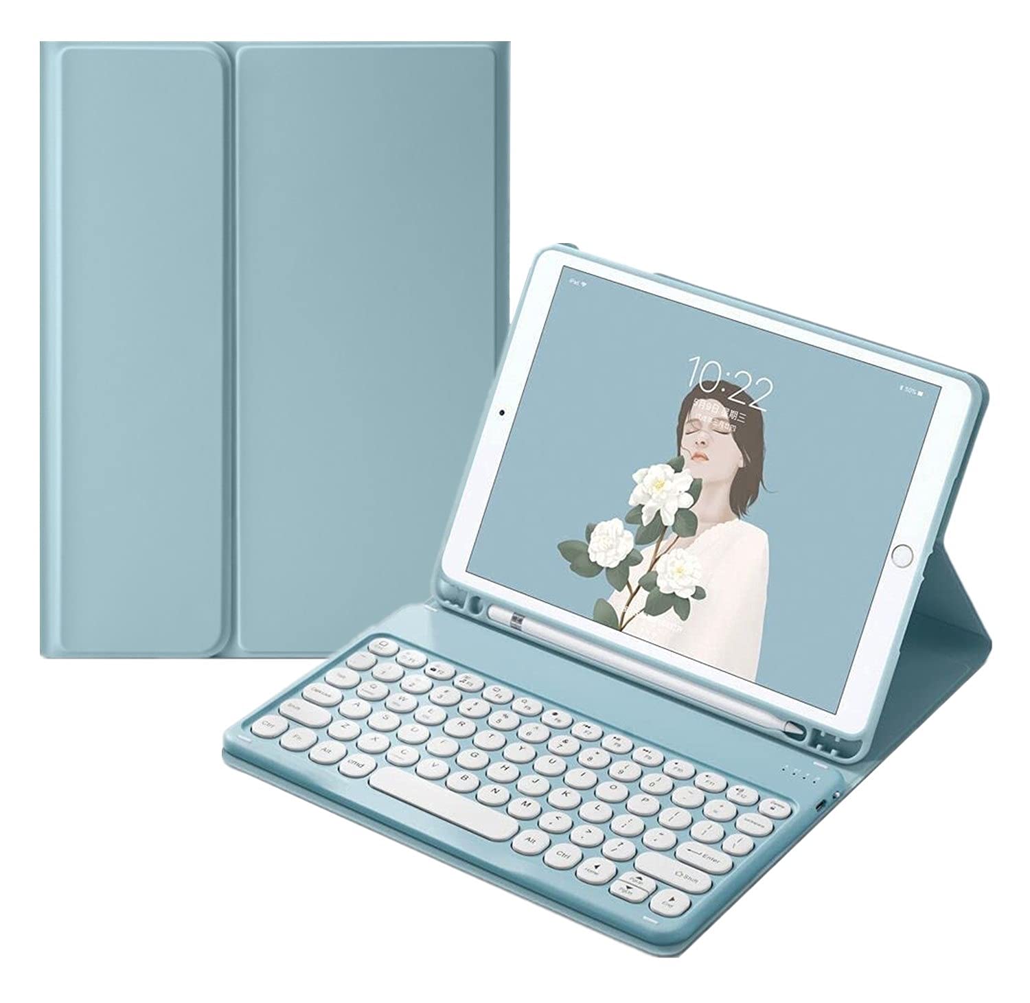 

Милая клавиатура Fire HD 10 Клавиатура Fire HD 10 Plus с круглыми клавишами Fire HD 10 13-го поколения Магнитная съемная клавиатура Туманно-синий (2023) Случай,