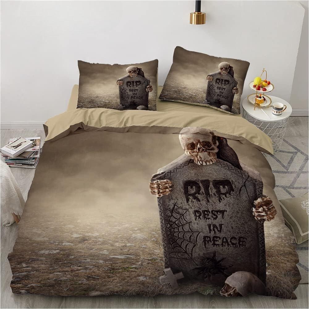 3D printed Gothic skull rose microfiber duvet cover soft and comfortable 3-piece bedding set with zipper and 2 pillowcases