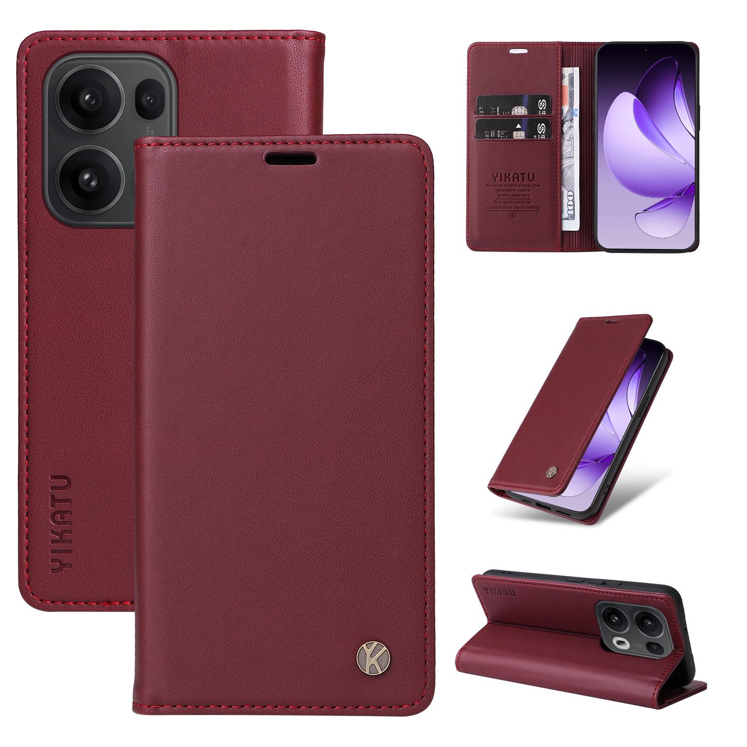 

For Oppo Reno13 Pro 5G Phone Cases YIKATU Magnetic Closure PU Leather Mobile Cover Wine Red