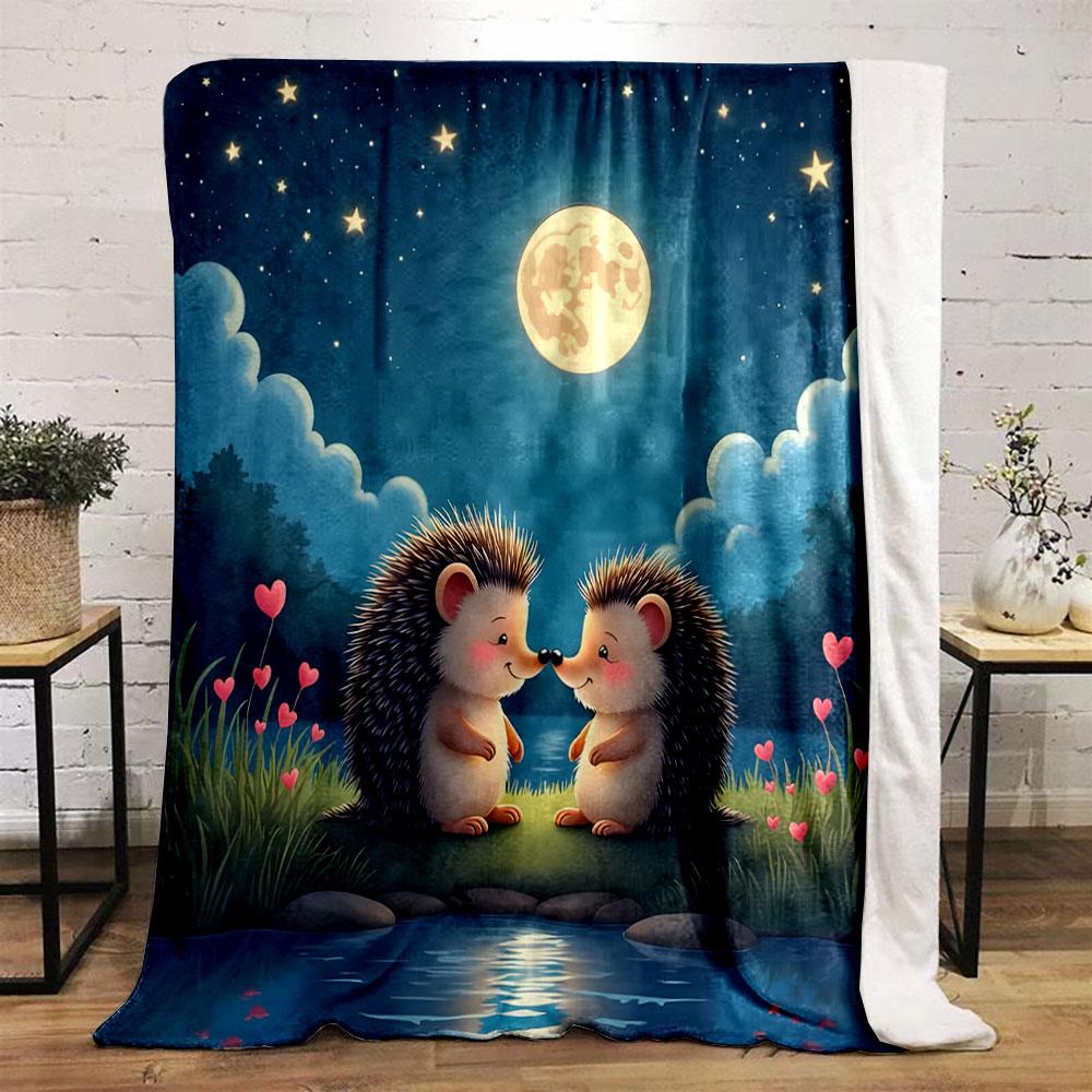 Hedgehogs In Moonlit Love Print Blanket Soft and Cozy Perfect for the Living Room Bed Sofa or a Nap,gift