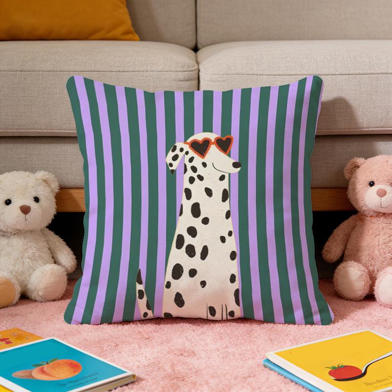 Vikama Check And Spot Dog Throw Blanket, Home Decoration Zipper Sofa Cushion Cover, Bedroom And Living Room Sofa Cushion Cover
