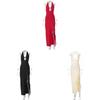 Vestito Sexy Scollo a V Schiena Scoperta per Donna con Bordi Arricciati e Vita Alta per la Primavera