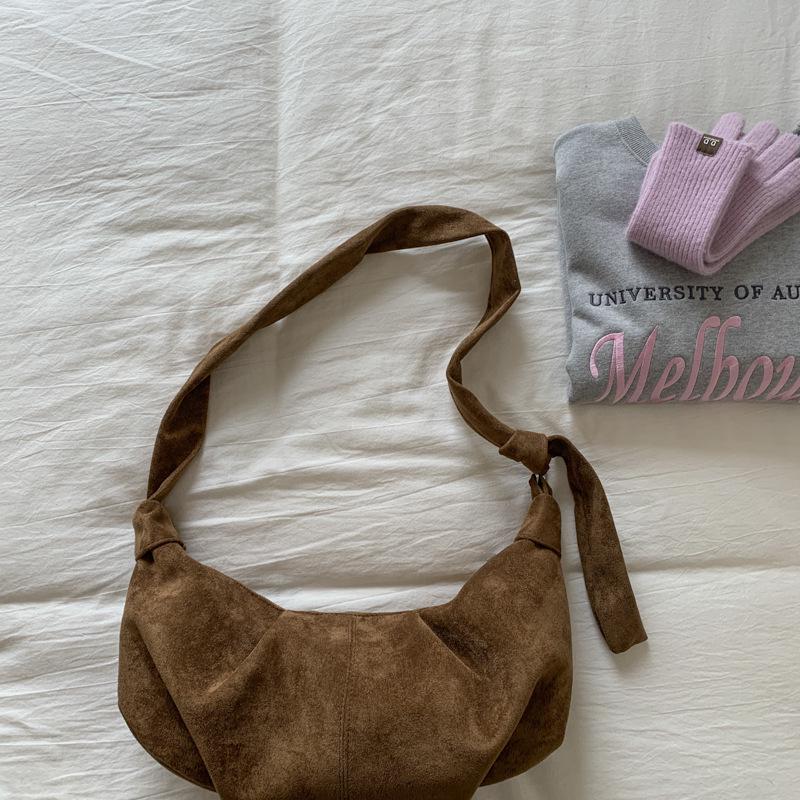 2025 Korean Suede Crescent Dumpling Shoulder Bag – Versatile, Solid Color Casual Crossbody