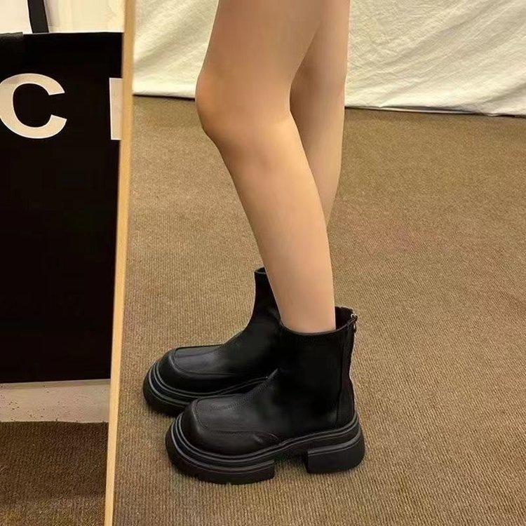 Small black platform Martin boots autumn and winter new retro thick heel British style short boots
