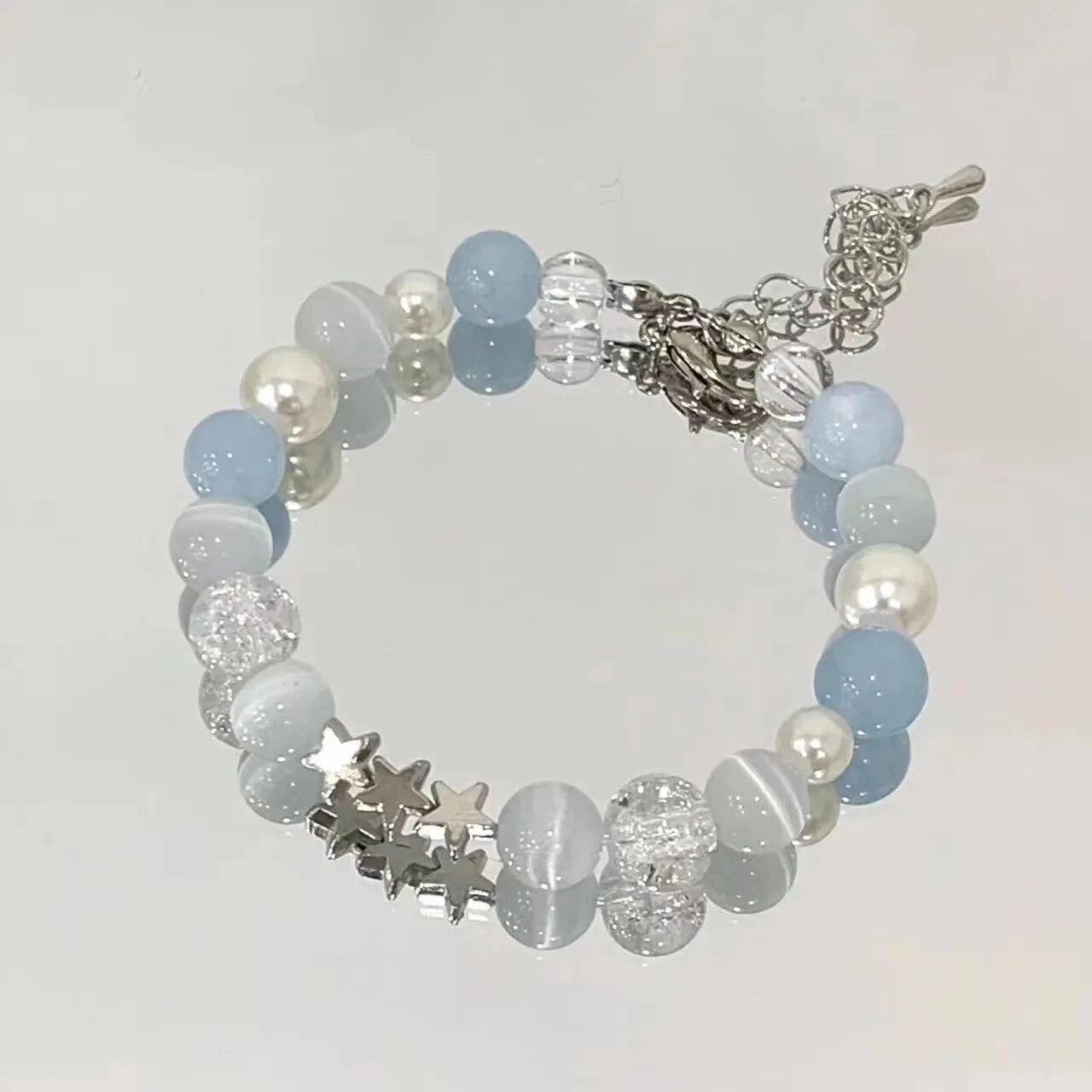 

Женские браслеты Harajuku с пентаграммой и жемчугом, 2023, корейские эстетические милые браслеты со звездами и синими стеклянными шариками, Y2k, ювелирные изделия, подарки