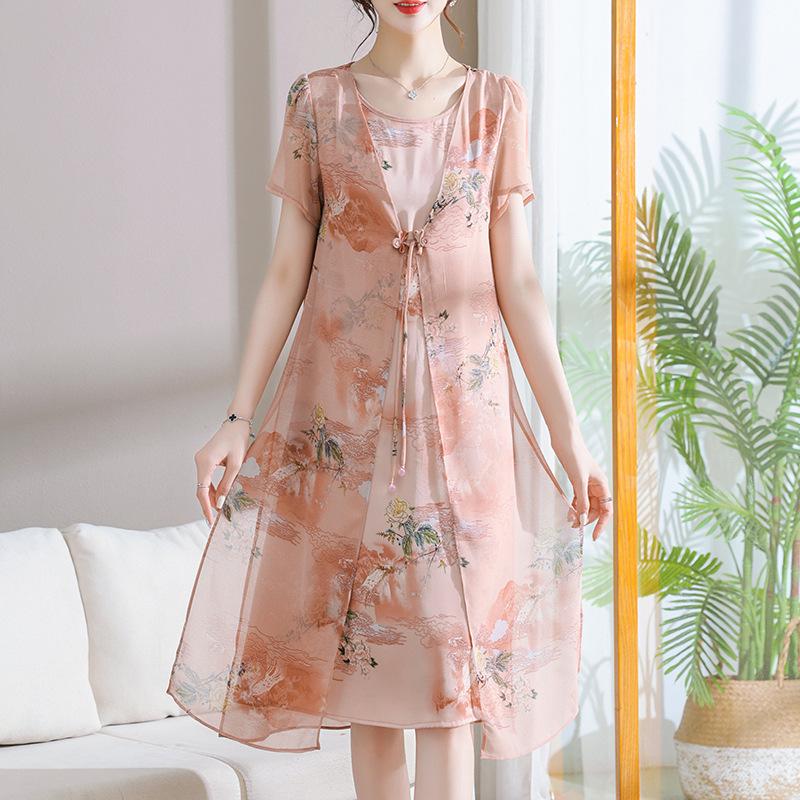 

Mom s 2026 Elegant High-End Wide-Leg Chiffon Dress for Middle-Aged & Senior Women XXL рожевий