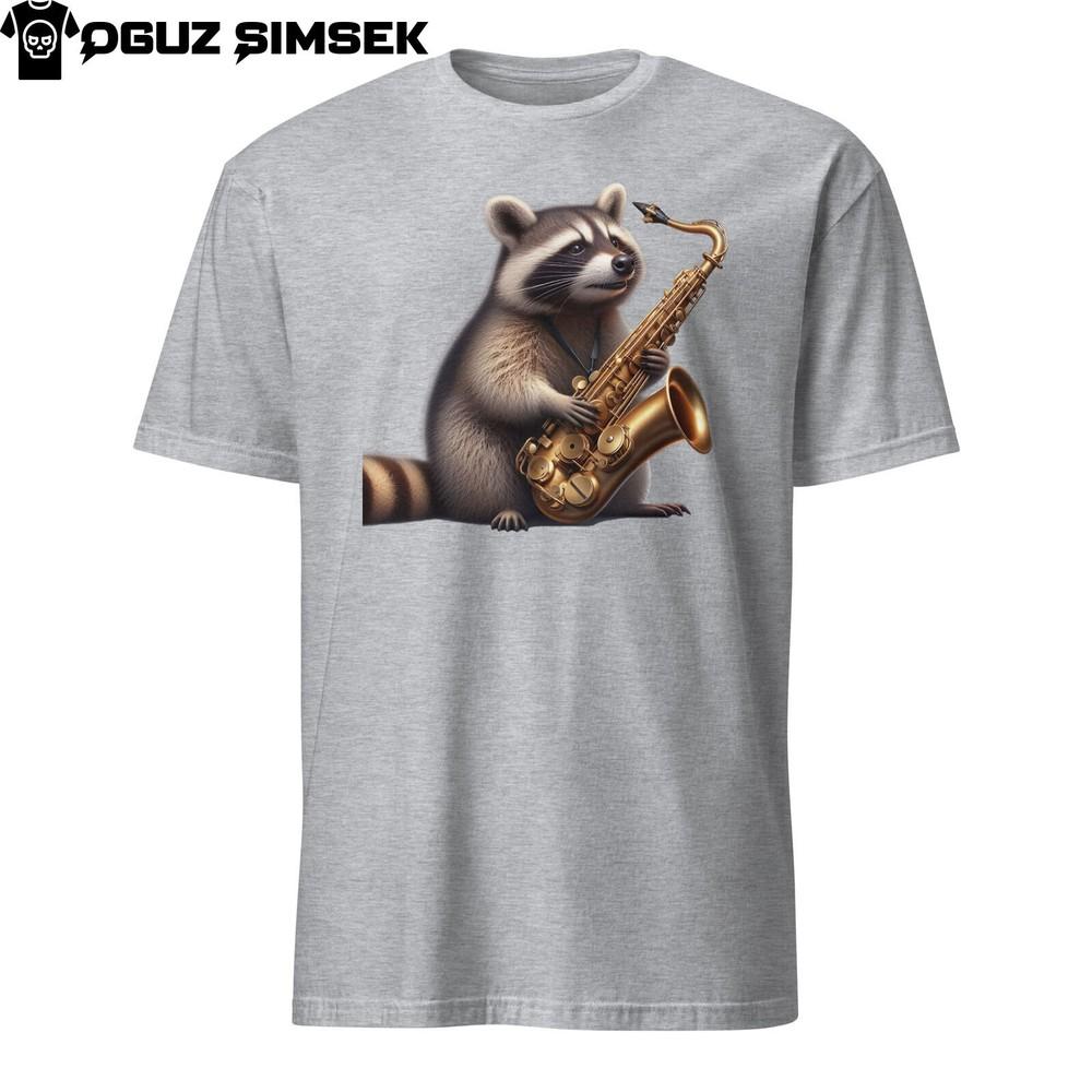 

Унисекс футболка с коротким рукавом | Реалистичная графическая футболка с енотом-саксофонистом 4XL