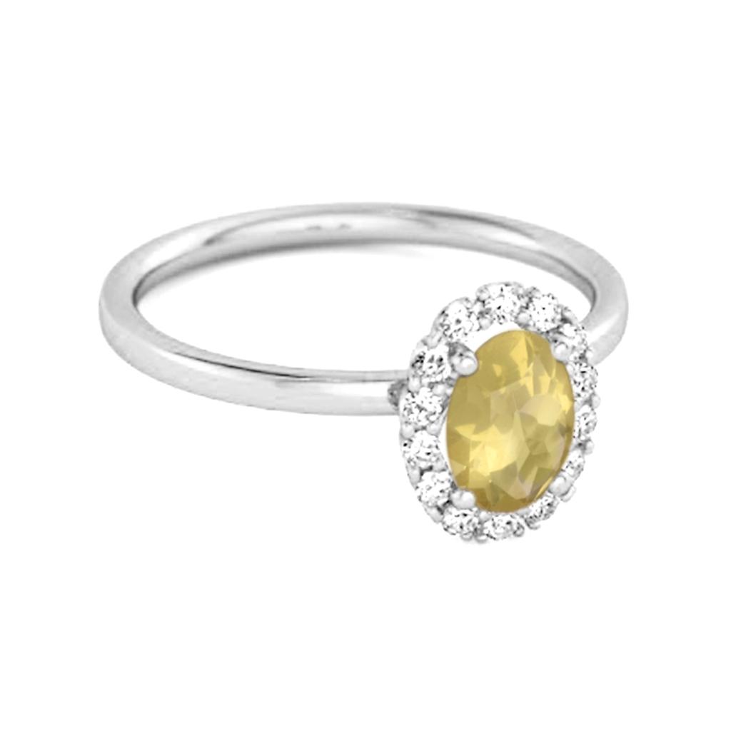 Lemon Quartz Solitaire Halo Accents Ring - 925 Sterling Silver