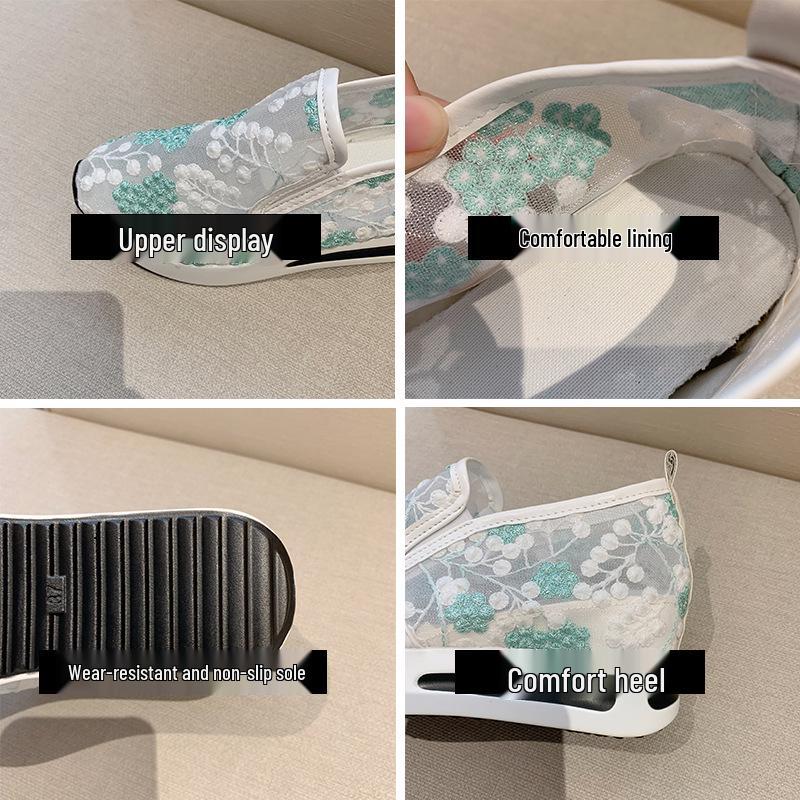 2024 Spring Women's Lace Mesh Slip-On High Heel Platform Shoes