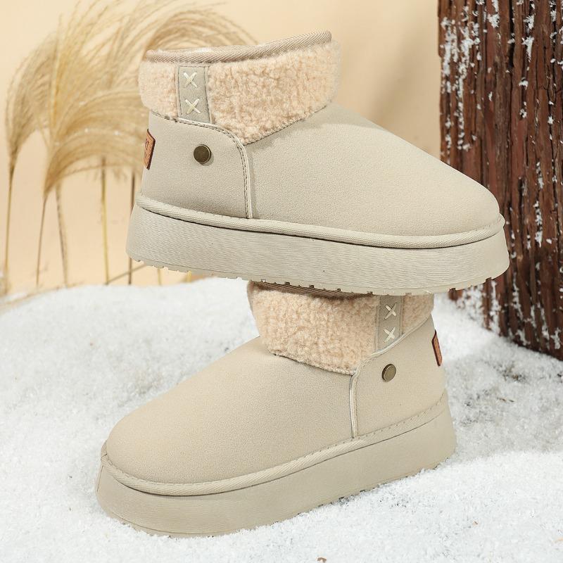 Fashion Color Block Suede Flat Shoes Winter New Round Toe Warm Non-slip Wear-resistant Snow Boots