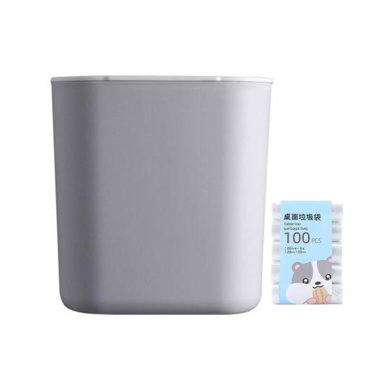 

Desktop Trash Can with Flip Cover Mini Trash Bin Home Office Desk Bedside Table Plastic Waste Container 1 Set сірий