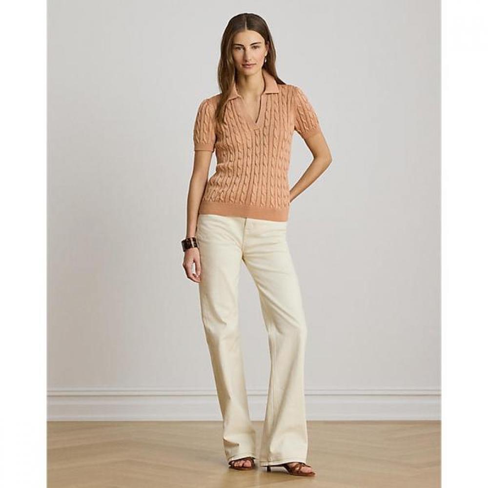 Lauren Ralph Lauren Cable Cotton Blend Short Sleeve Sweater Wmlrswesn820217650