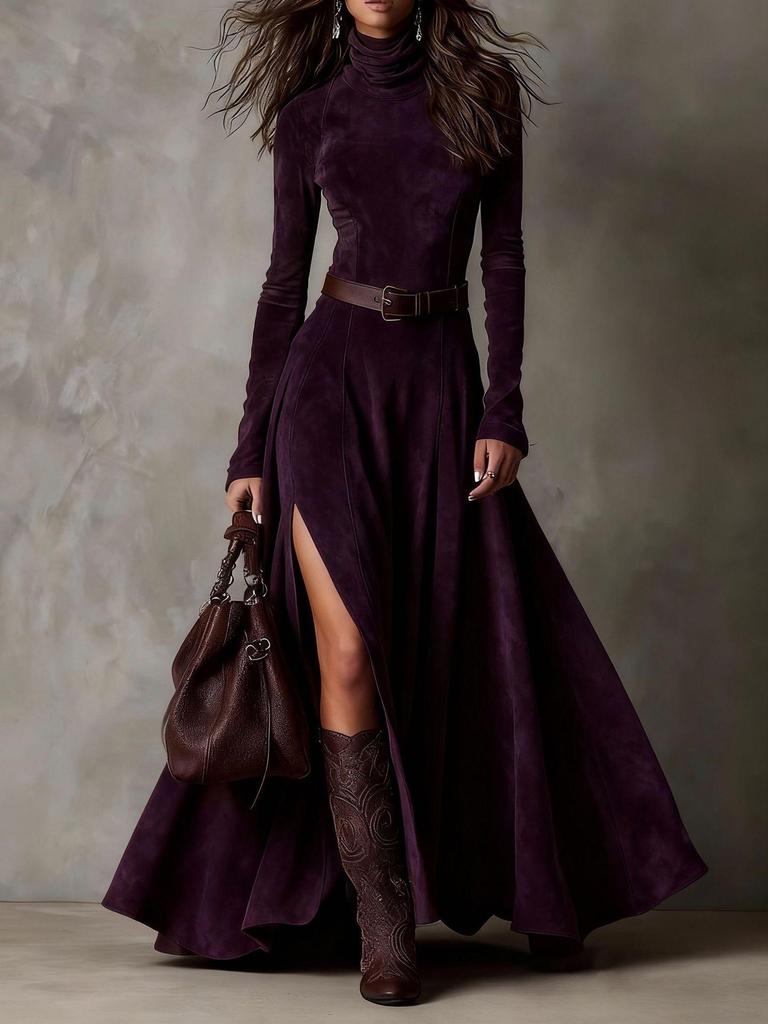 2025 Autumn/Winter European & American Fashion Long Dress with Belt