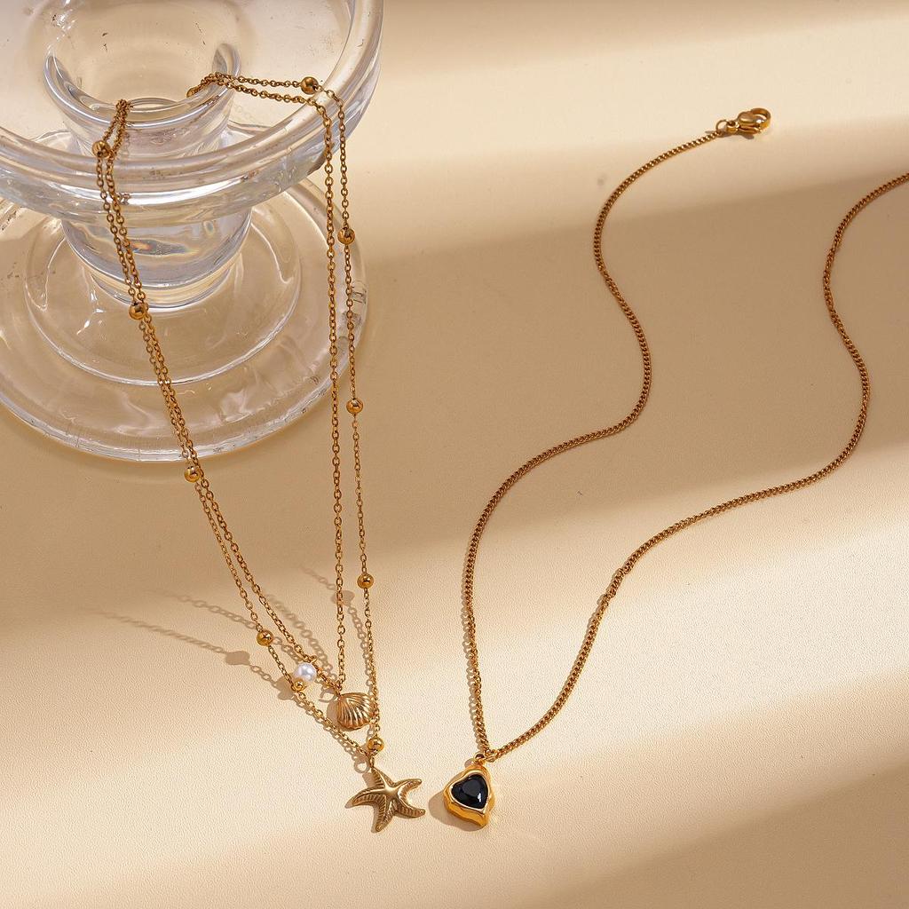 Zircon Heart Stainless Steel Necklace – Elegant Clavicle Chain for Women