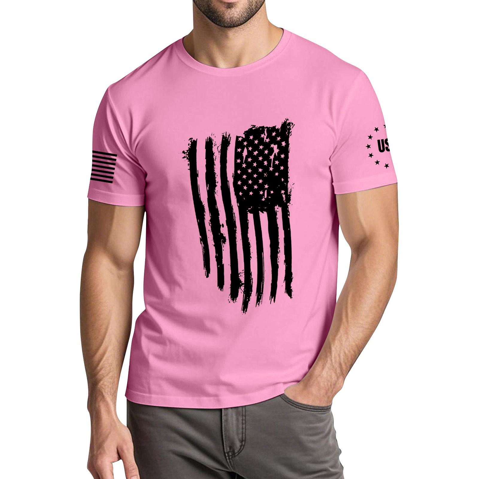 

Мужская модная повседневная футболка с круглым вырезом и коротким рукавом с принтом «День независимости» XXL розовый
