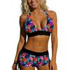 2 Piece Bikini Sets for Women V Neck Tops High Waisted Side Drawstring Shorts Tropical Print Beach Bathing Suits