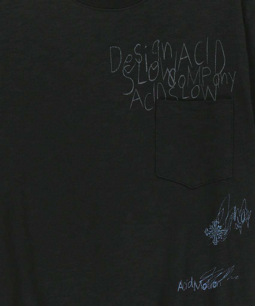 SLOWACID Τσέπης Σημειωματάριο Κοντομάνικο T-Shirt με Ζακάρ [Μαύρο]