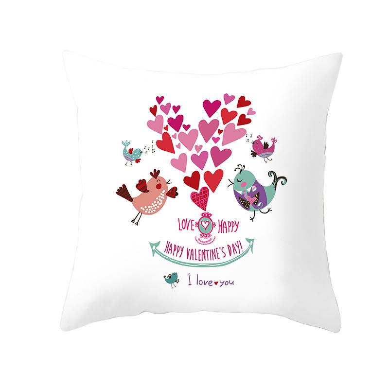 Cartoon Print Series Valentine's Day Peach Skin Pillow Cover Home Fabric Square Cushion Cover