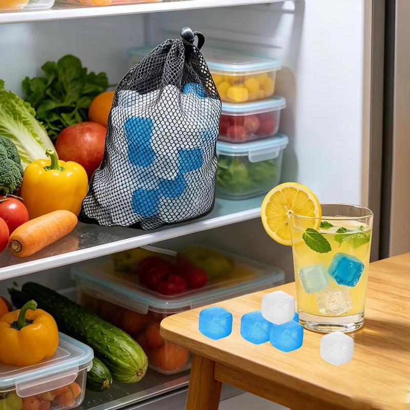 100Pcs No-Dilution Chilling Cubes Reusable Plastic Ice Cubes For Cocktails Mesh Bag Pack For Bar Party&Holiday Beverage Cooling
