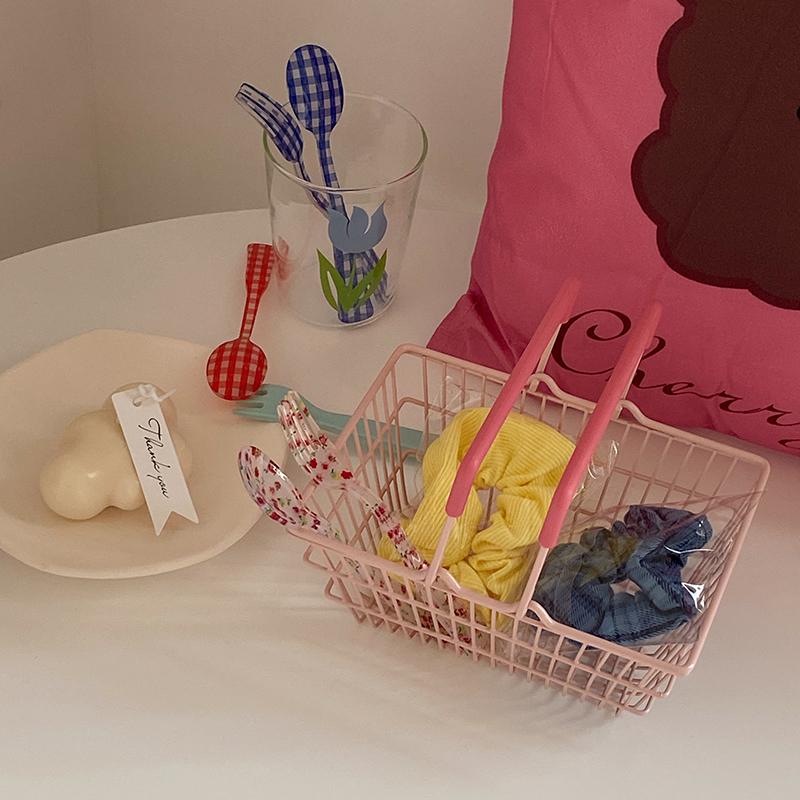 Ins Cute Pink Trolley Shopping Basket Storage Toy Creative Mini Kawaii Desktop Decoration Gift Dollhouse Furniture Accessories